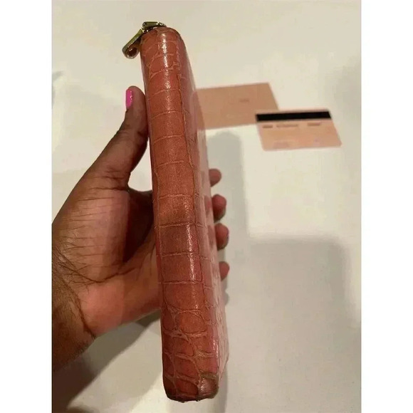 Miu Miu Women's Pink Zip-Around Wallet Crocodile Embossed Leather - Picture 10 of 12